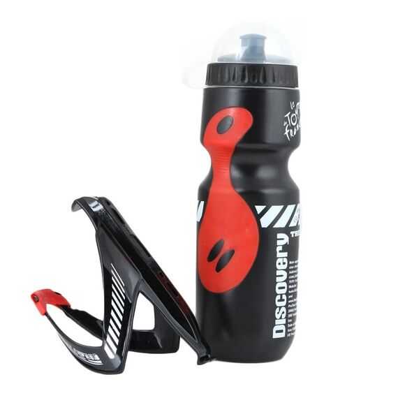 Set di borracce per mountain bike da 650 ml, borraccia sportiva per ciclismo all'aperto con gabbia a forma di V (nero)