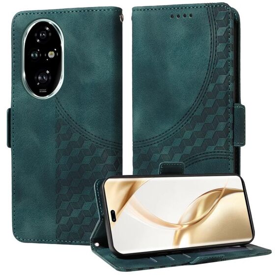 Custodia per telefono in pelle stellata con rombo goffrato per Honor 200 Pro (verde)