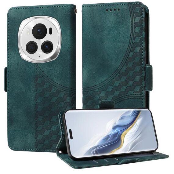 Custodia per telefono in pelle stellata con rombo goffrato per Honor Magic6 Pro (verde)