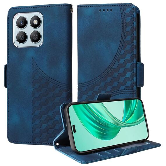 Custodia per telefono in pelle stellata con rombo goffrato per Honor X8b (blu)