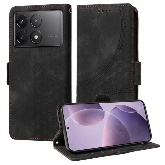 Per Redmi K70 / K70 Pro Custodia per telefono in pelle con motivo a rombi e stelle in rilievo (nero)