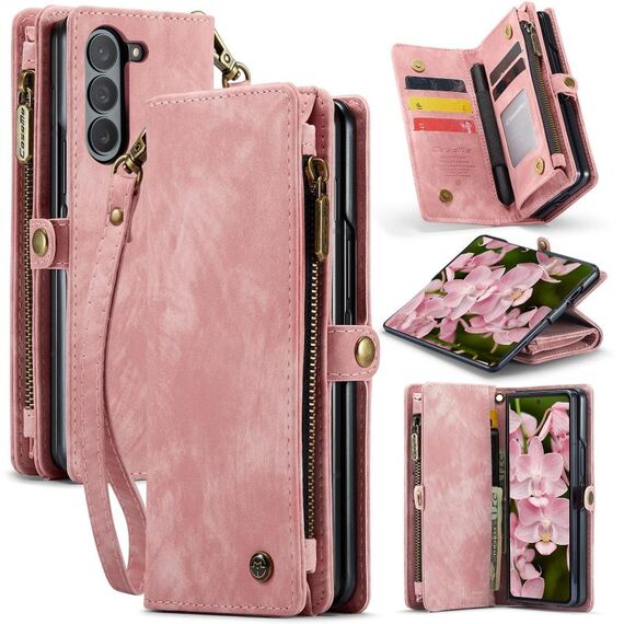 Per Samsung Galaxy Z Fold6 5G CaseMe 008 Custodia multifunzionale in pelle con cerniera e cordino (rosa)