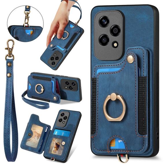 Per Honor 200 Lite Custodia per telefono a portafoglio multi-card RFID con anello retro skin-feel globale (blu)