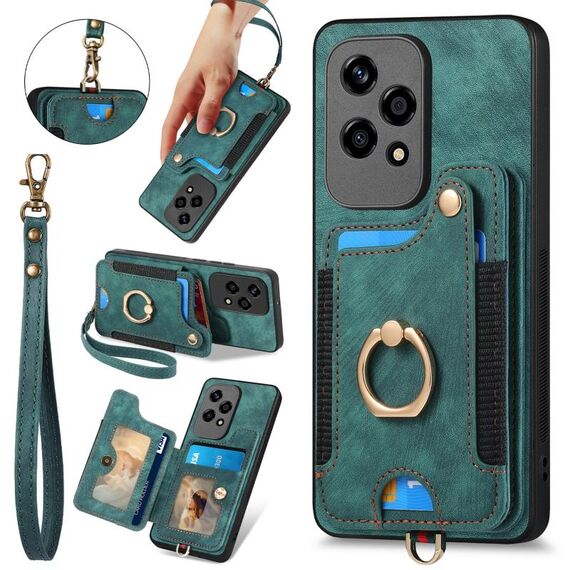 Custodia per telefono con portafoglio multi-card RFID For Honor 200 Lite Global Retro Skin-feel Ring (verde)