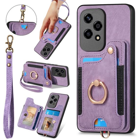 Per Honor 200 Lite Custodia per telefono a portafoglio multi-card RFID con anello retro skin-feel globale (viola)