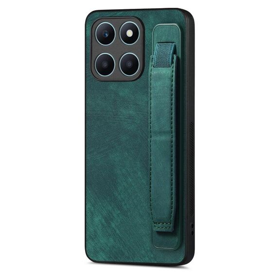 Custodia per telefono posteriore in pelle con supporto per cinturino retrò per Honor X6a (verde)