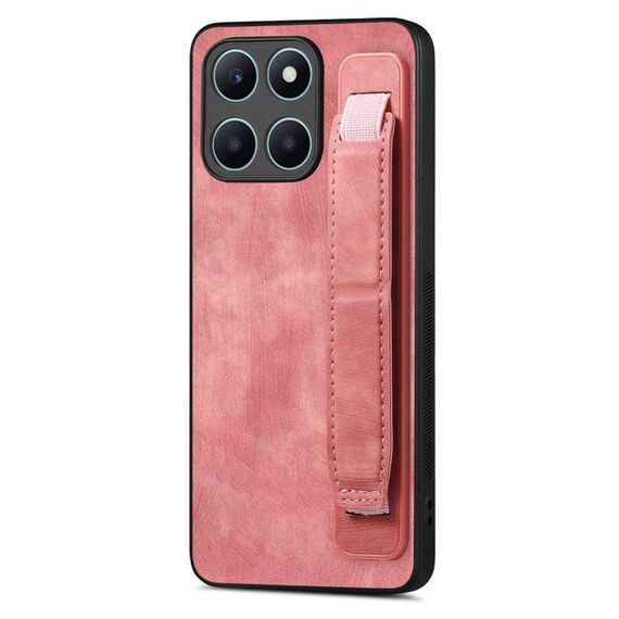 Custodia per telefono posteriore in pelle con supporto per cinturino retrò per Honor X6a (rosa)