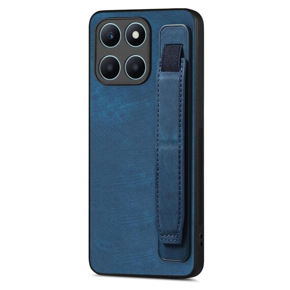Custodia per telefono posteriore in pelle con supporto per cinturino retrò per Honor X6a (blu)