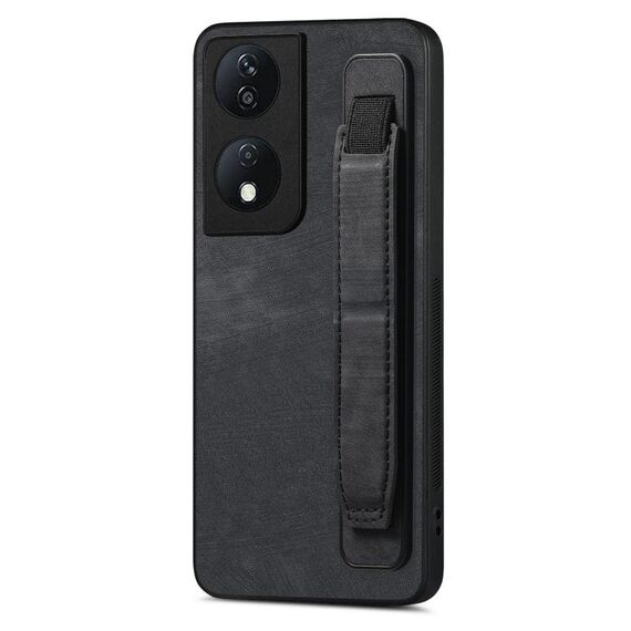 Custodia per telefono posteriore in pelle con supporto per cinturino retrò per Honor X7b (nera)