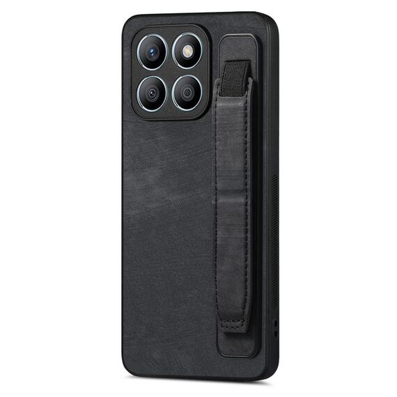 Custodia per telefono posteriore in pelle con supporto per cinturino retrò per Honor X8b (nera)