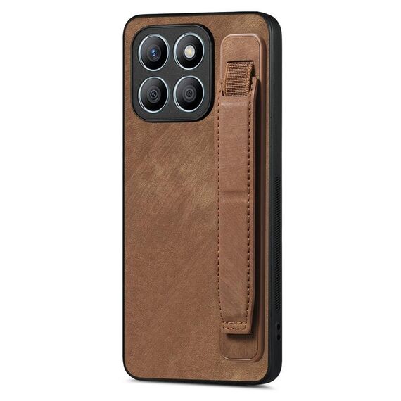Custodia per telefono posteriore in pelle con supporto per cinturino retrò per Honor X8b (marrone)