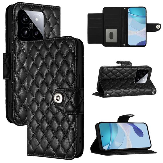 Per Xiaomi 14 Custodia per telefono in pelle con texture rombica e cordino (nero)