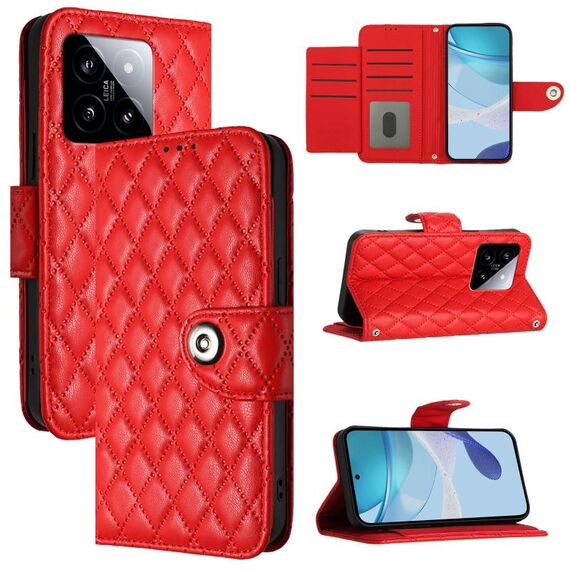 Per Xiaomi 14 Custodia per cellulare in pelle con texture rombica con cordino (rosso)