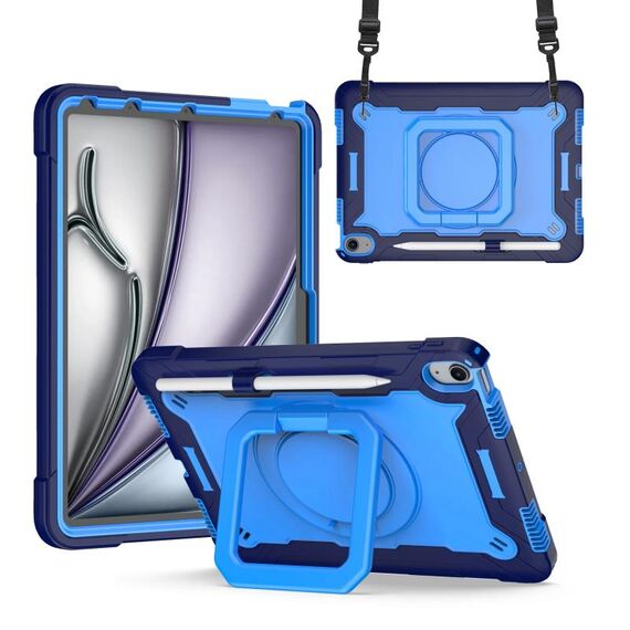 Per iPad Air 11 2024 Custodia per tablet PC ibrida in silicone con impugnatura con cinturino (blu navy blu)