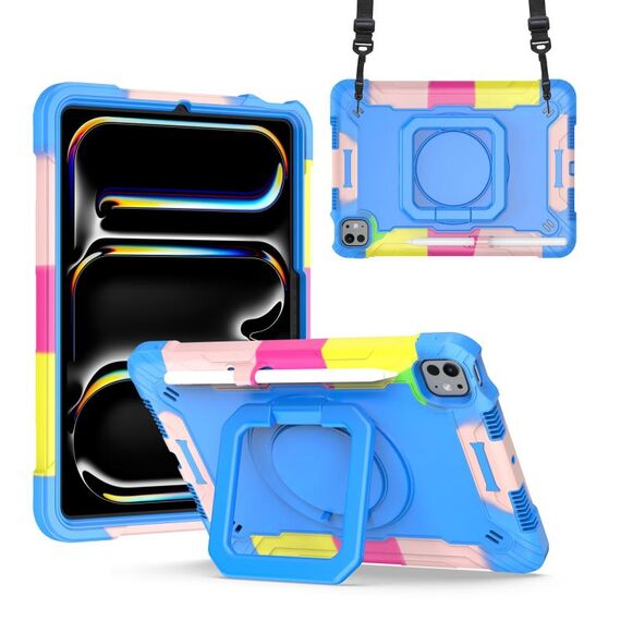 Per iPad Pro 11 2024 Custodia con impugnatura in silicone ibrida per tablet PC con cinturino (blu mimetico)