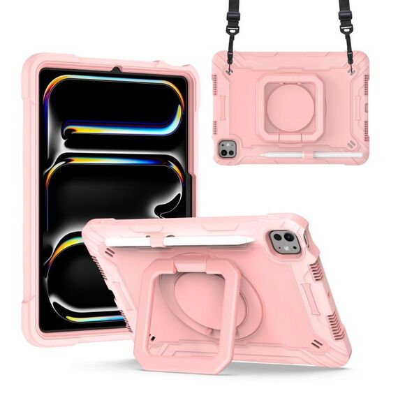 Per iPad Pro 11 2024 Maniglia con impugnatura Custodia ibrida in silicone per tablet PC con cinturino (oro rosa)