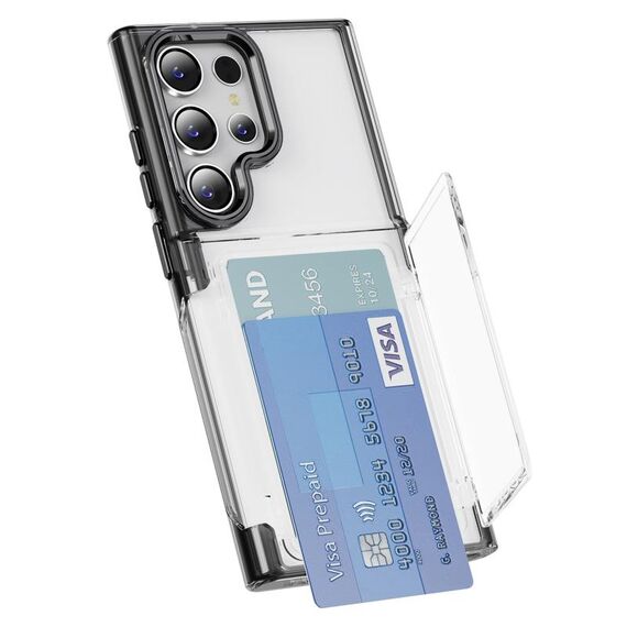 Per Samsung Galaxy S22 Ultra 5G Porta carte Custodia per telefono ibrida in acrilico TPU (nero trasparente)