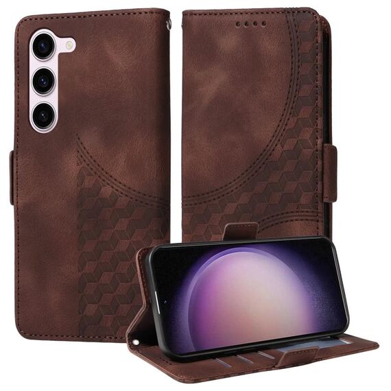 Custodia per telefono in pelle stellata con rombo goffrato per Samsung Galaxy S23 5G (marrone)