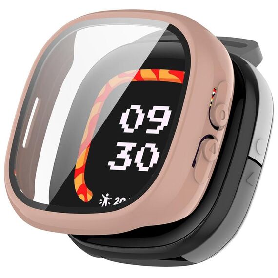 Per Fitbit Ace LTE PC + custodia protettiva per orologio integrata con pellicola in vetro temperato (rosa Sakura)