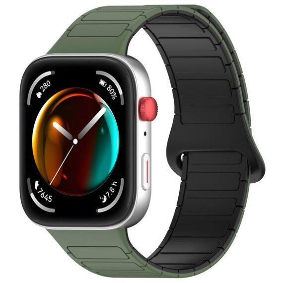 Per Huawei Watch Fit3 cinturino per orologio magnetico in silicone bicolore con fibbia colorata (verde scuro nero)