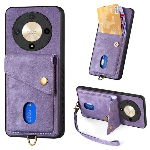 Custodia per cellulare in pelle pieghevole con portafoglio retrò per Honor X9b con cinturino (viola)