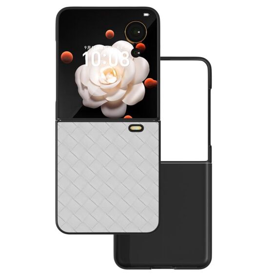 Custodia per telefono in PU con struttura intrecciata con cornice nera per Honor Magic V Flip (bianca)