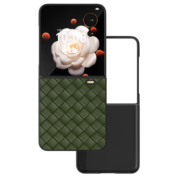 Custodia per telefono in PU con struttura intrecciata con cornice nera per Honor Magic V Flip (verde)