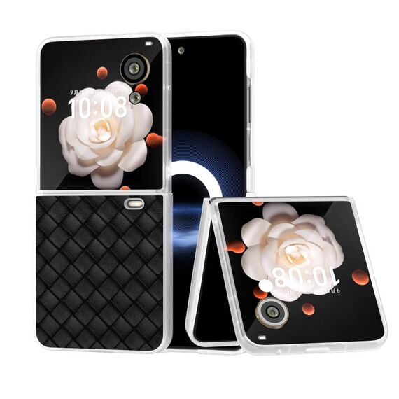 Custodia per telefono in PU con struttura in tessuto traslucido satinato per Honor Magic V Flip (nero)