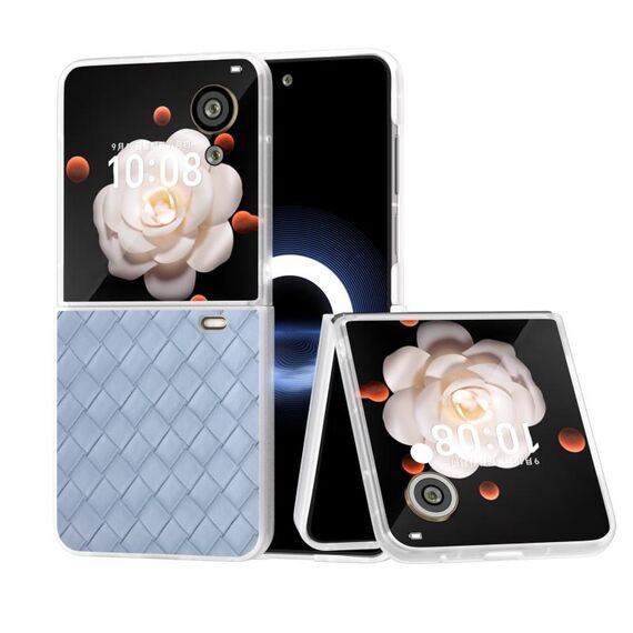 Custodia per telefono in PU con struttura in tessuto traslucido satinato per Honor Magic V Flip (azzurro)
