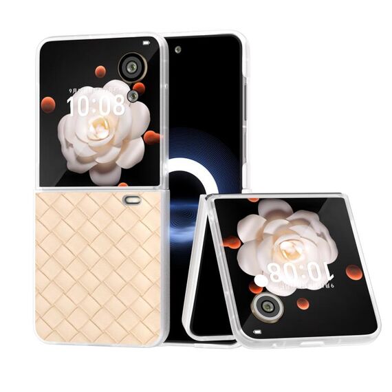 Custodia per telefono in PU con struttura in tessuto traslucido satinato per Honor Magic V Flip (Beige)