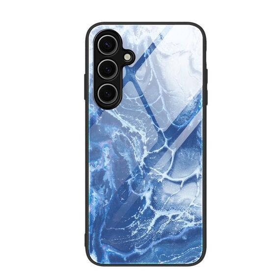 Per Samsung Galaxy S24 FE 5G Custodia protettiva in vetro con motivo marmorizzato (blu oceano)