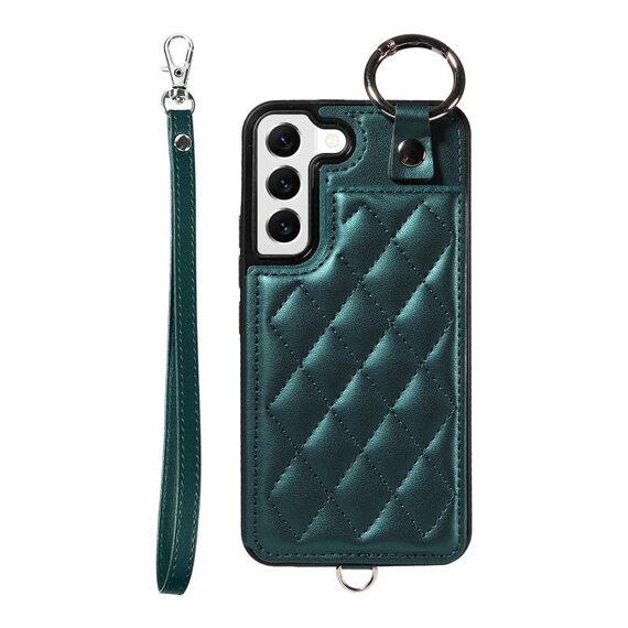 Per Samsung Galaxy S22 5G Custodia per cellulare con texture rombica con cordino corto (verde)