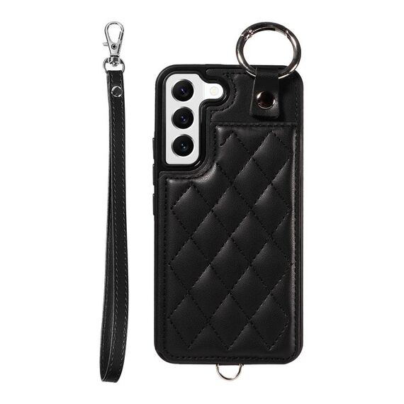 Per Samsung Galaxy S22 5G Custodia per cellulare con texture rombica con cordino corto (nero)