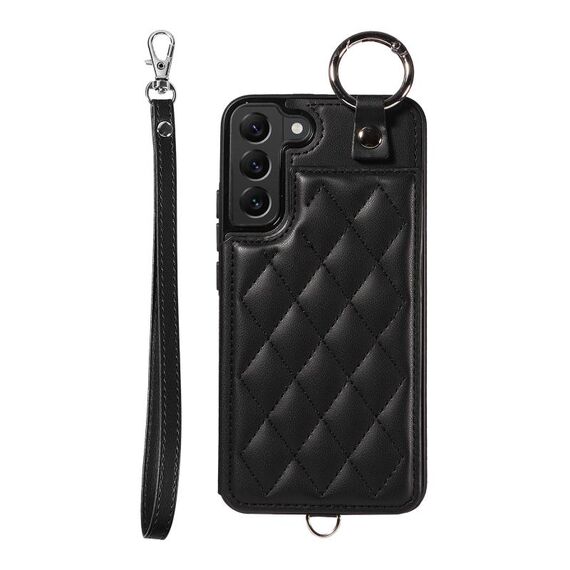 Per Samsung Galaxy S22+ 5G Custodia per cellulare con texture rombica con cordino corto (nero)
