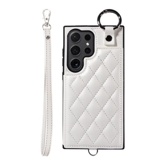 Per Samsung Galaxy S24 Ultra 5G Custodia per cellulare con texture rombica con cordino corto (bianco)