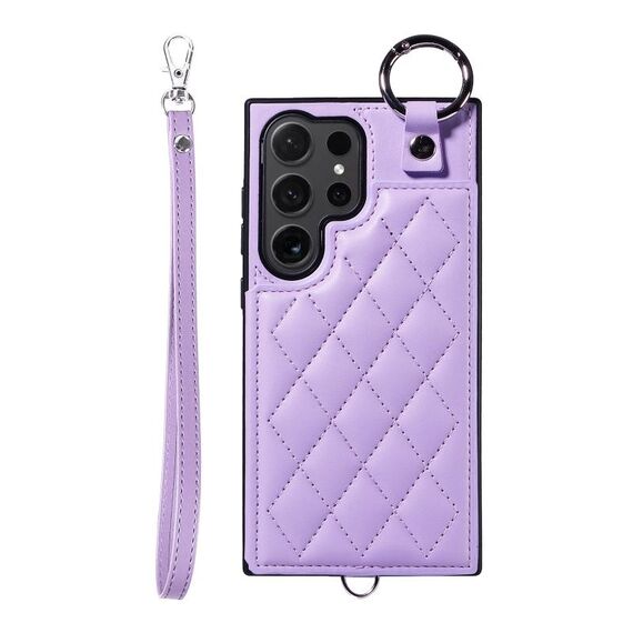 Per Samsung Galaxy S24 Ultra 5G Custodia per cellulare con texture rombica con cordino corto (viola)