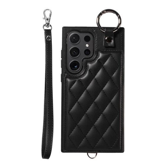 Per Samsung Galaxy S24 Ultra 5G Custodia per telefono con trama rombica e cordino corto (nero)