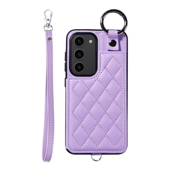 Per Samsung Galaxy S23 5G Custodia per cellulare con texture rombica con cordino corto (viola)
