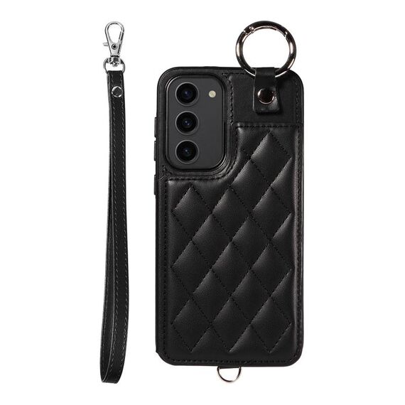 Per Samsung Galaxy S23+ 5G Custodia per cellulare con texture rombica con cordino corto (nero)
