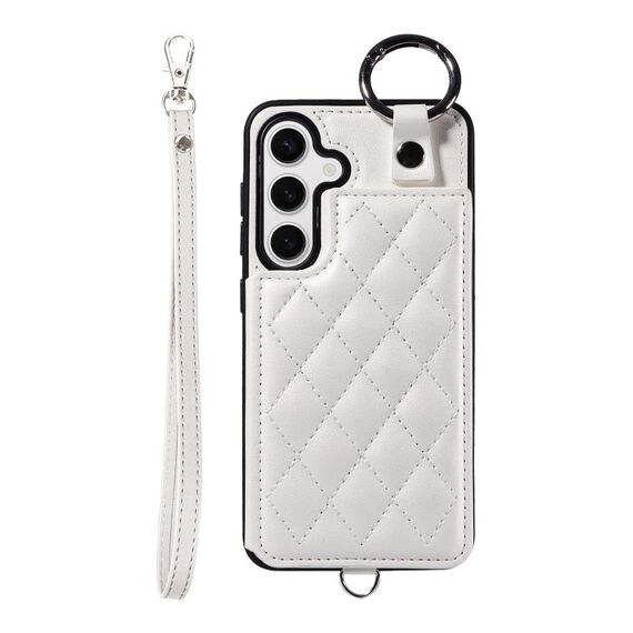 Per Samsung Galaxy S24 5G Custodia per cellulare con texture rombica con cordino corto (bianco)