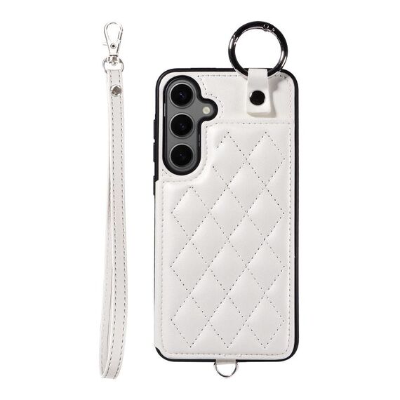 Per Samsung Galaxy S24+ 5G Custodia per cellulare con texture rombica con cordino corto (bianco)
