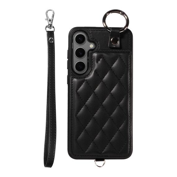 Per Samsung Galaxy S24+ 5G Custodia per cellulare con texture rombica con cordino corto (nero)