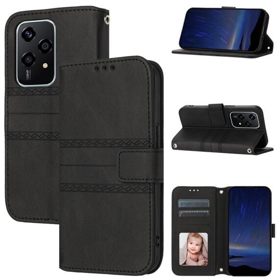 Per Honor 200 Lite Custodia per cellulare in pelle con strisce in rilievo globali (nera)
