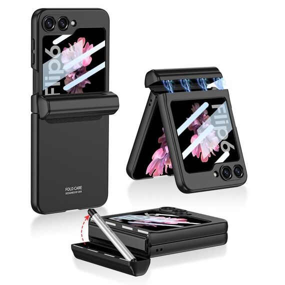 Per Samsung Galaxy Z Flip6 GKK Custodia magnetica integrata a copertura totale con custodia per penna + penna (Nero)