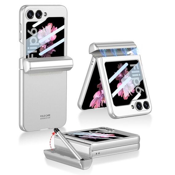 Per Samsung Galaxy Z Flip6 GKK Custodia per telefono a conchiglia magnetica integrata a copertura totale con scatola per penna + penna (argento)