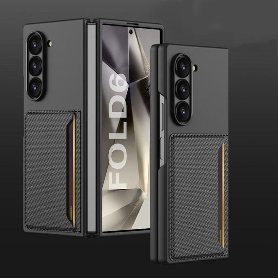 Per Samsung Galaxy Z Fold6 Custodia per telefono con slot per schede ultrasottili integrate GKK (texture in fibra di carbonio)
