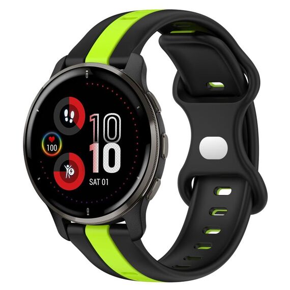 Per cinturino in silicone bicolore con fibbia a farfalla da 20 mm Garmin Venu 2 Plus (nero + verde)