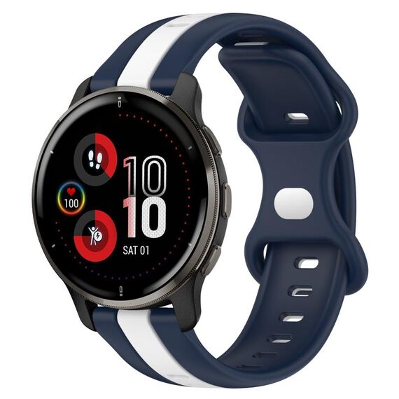 Per cinturino in silicone bicolore con fibbia a farfalla da 20 mm Garmin Venu 2 Plus (bianco + blu)