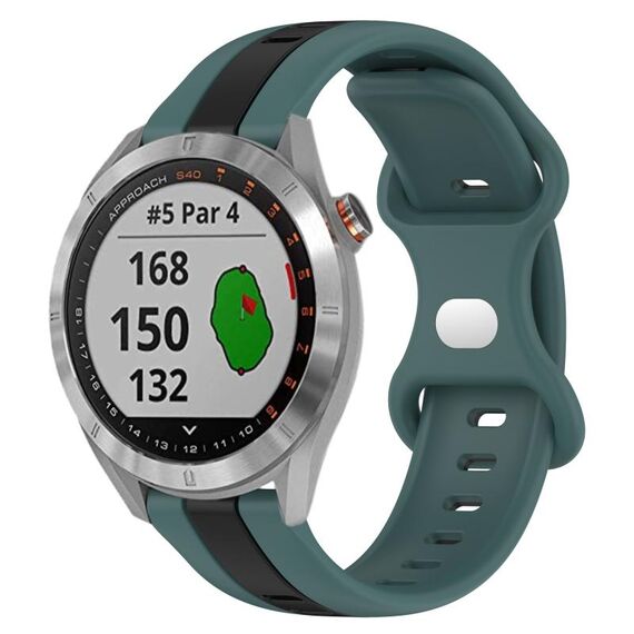 Per Garmin Approach S40 Cinturino per orologio in silicone bicolore con fibbia a farfalla da 20 mm (verde + nero)