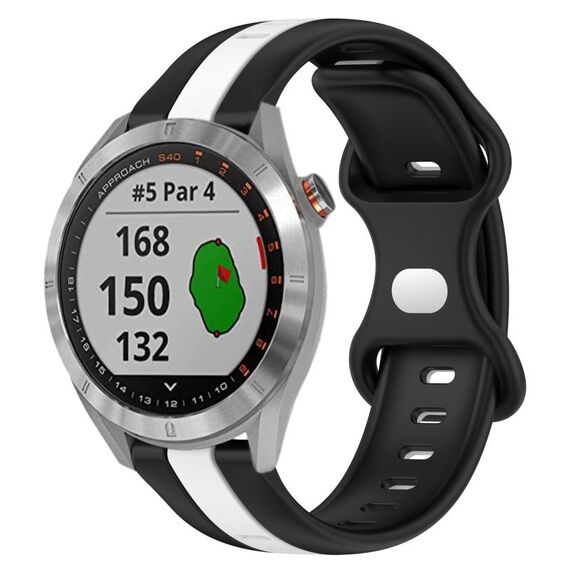 Per Garmin Approach S40 Cinturino per orologio in silicone bicolore con fibbia a farfalla da 20 mm (nero + bianco)